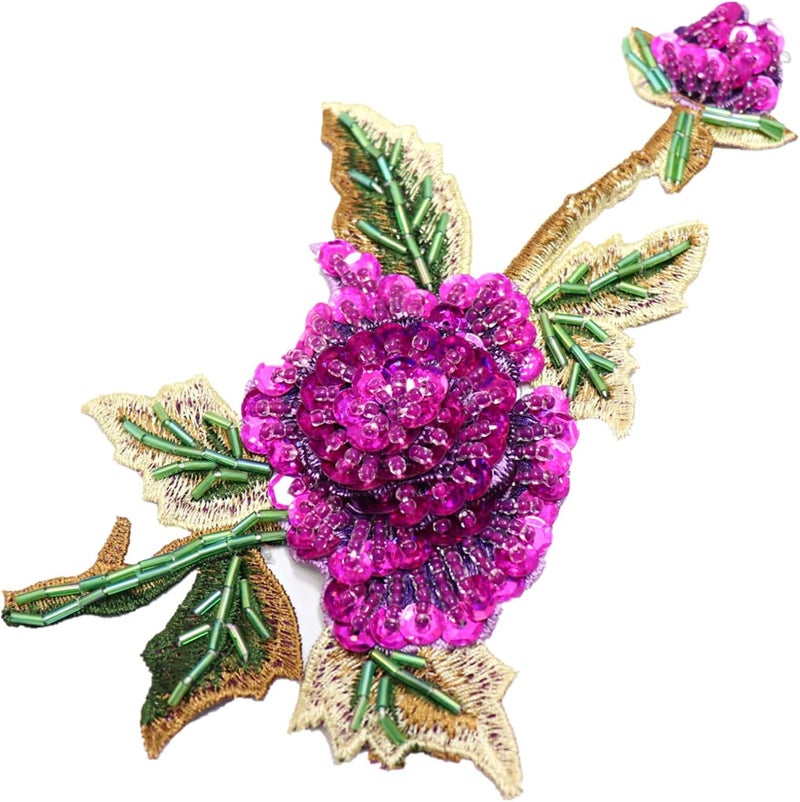 JRYYR Rose Sequin Applique, Embroidered Patch Flower for Dresses and Other Garments Decorative Rose Patches (Purple) - Image 1